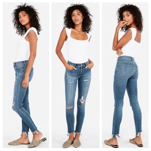 Express Cropped Legging Mid Rise Jeans Size 2 - Picture 1 of 14